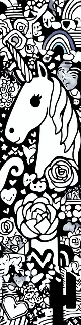 Free colorable bookmarks of a whimsical unicorn scene